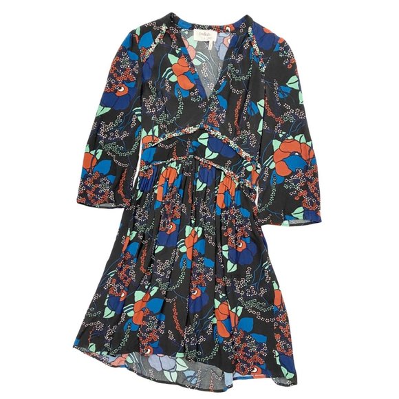Ba&sh Agathe Dress Black Floral V Neck Three Quarter Sleeve Size 4 - Picture 7 of 15